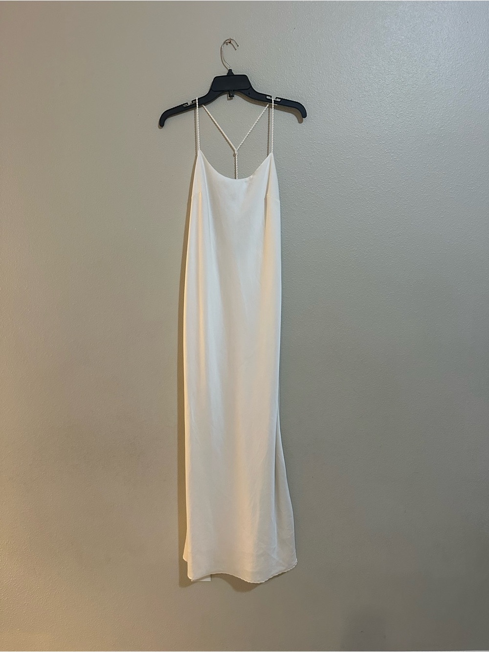 Forever 21 Cream Satin Maxi Slip Dress with Beaded Straps